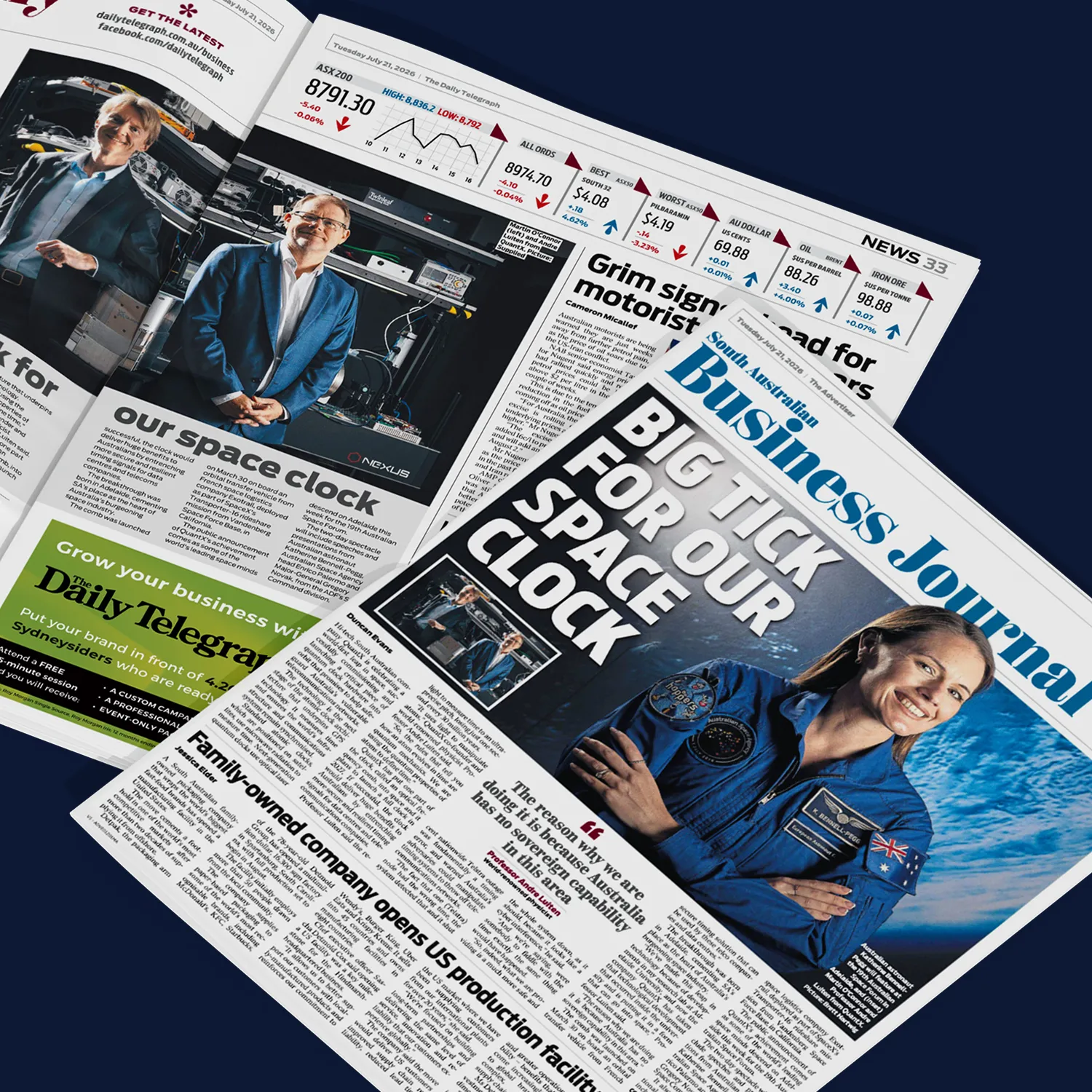Newspaper coverage of the forum in the South Australian Business Journal and The Daily Telegraph